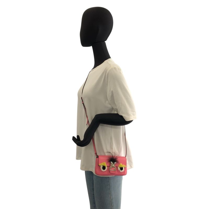Fendi Monster Star Micro Baguette Pink Silver Shoulder Bag