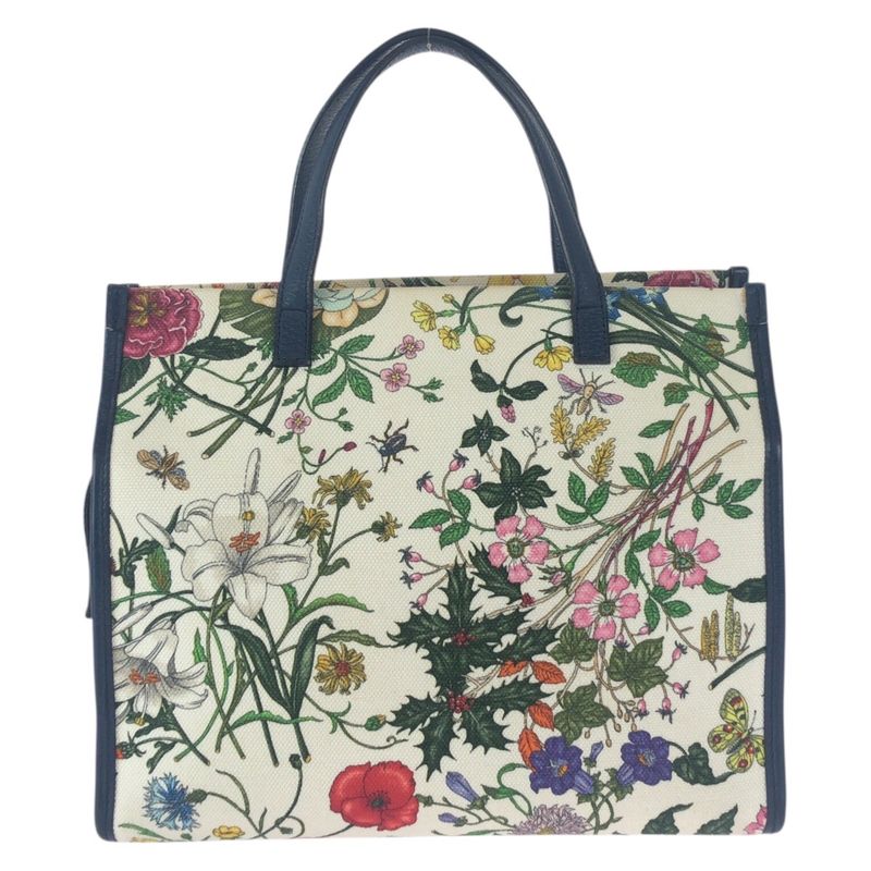 Gucci Flora Floral Pattern Multicolor Canvas Leather Tote