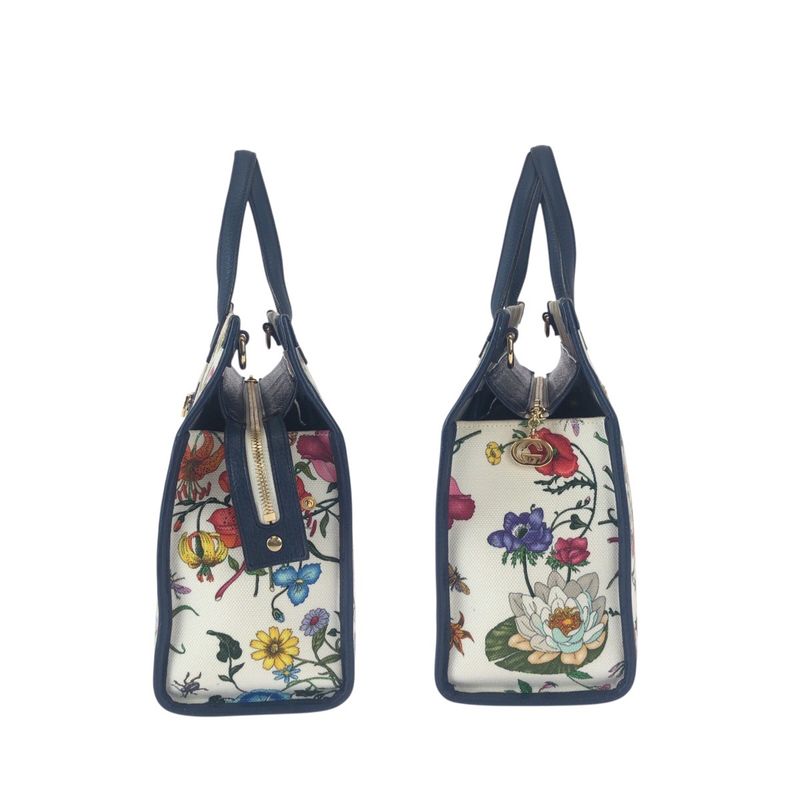 Gucci Flora Floral Pattern Multicolor Canvas Leather Tote