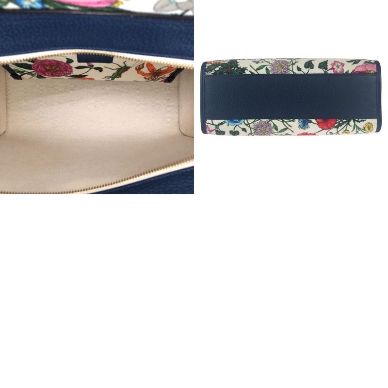 Gucci Flora Floral Pattern Multicolor Canvas Leather Tote