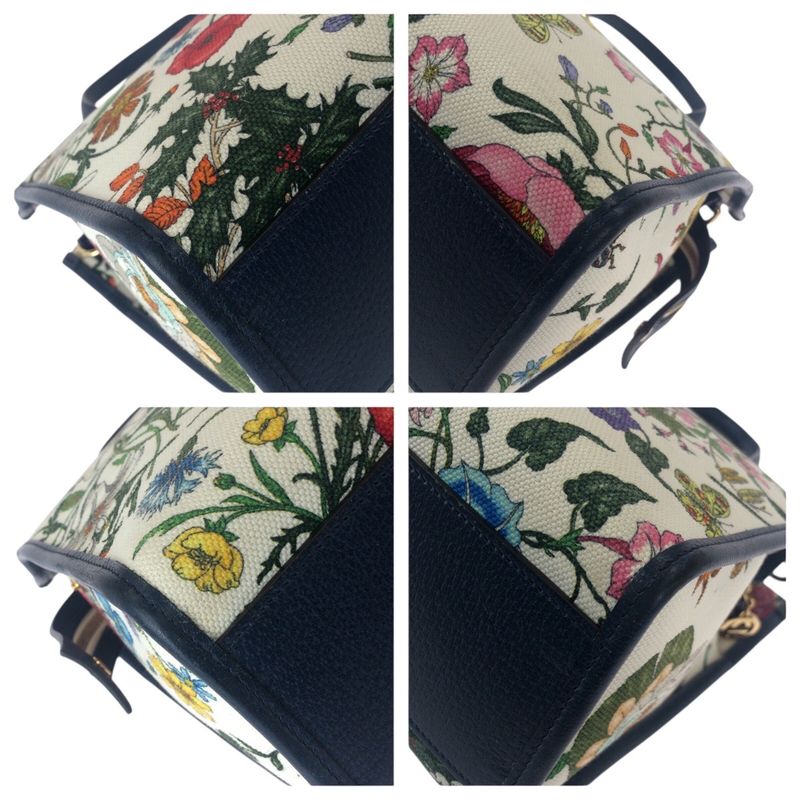 Gucci Flora Floral Pattern Multicolor Canvas Leather Tote