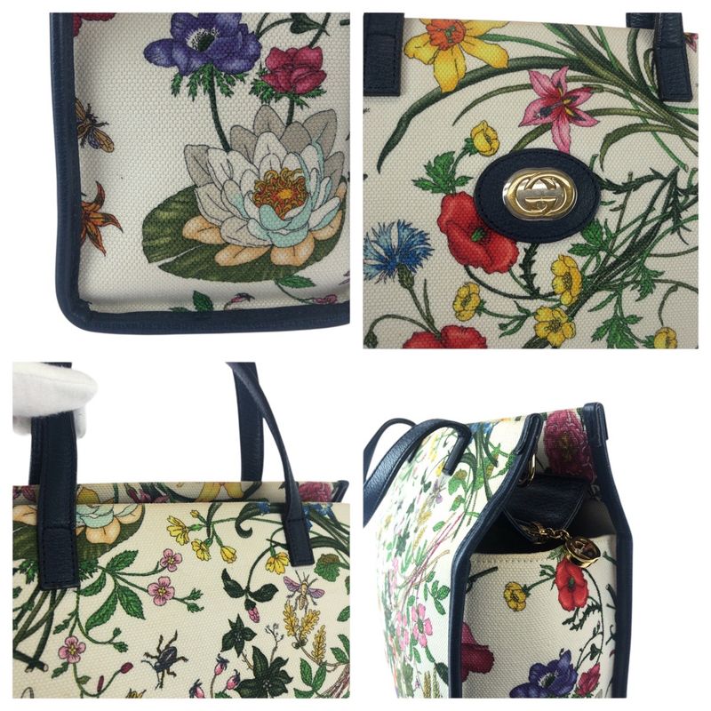 Gucci Flora Floral Pattern Multicolor Canvas Leather Tote