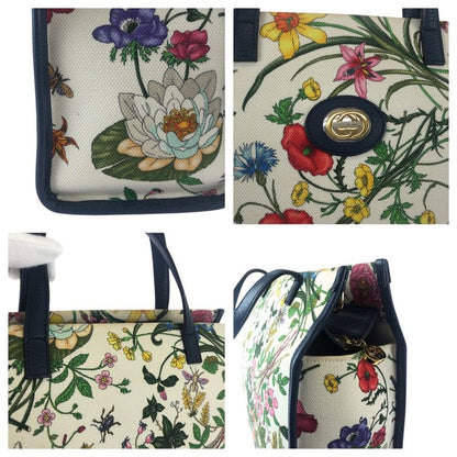 Gucci Flora Floral Pattern Multicolor Canvas Leather Tote