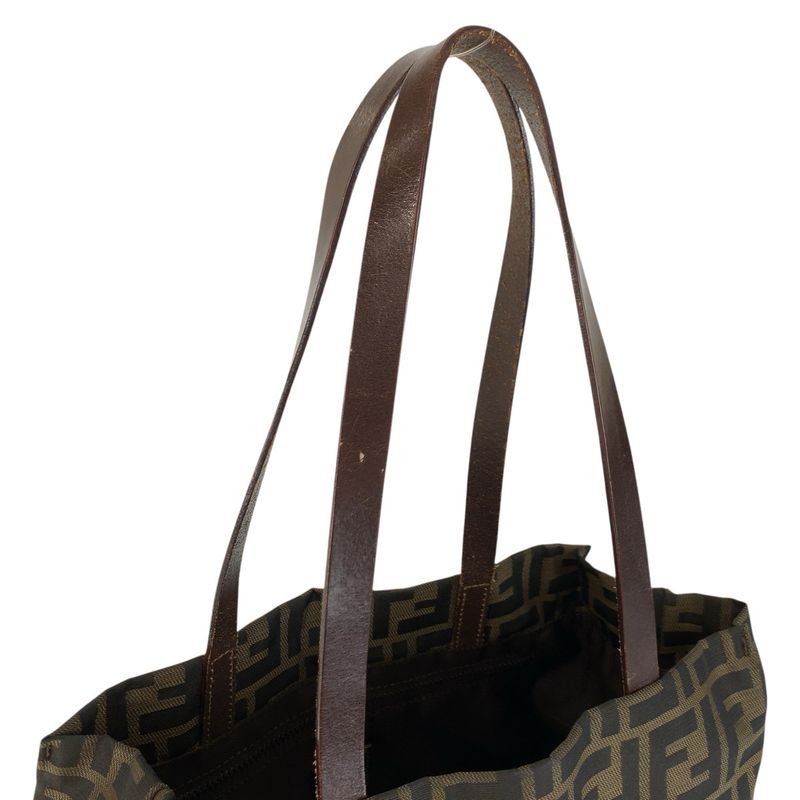 Fendi Vintage Zucca Brown Canvas Leather 71 1 991 Tote Shoulder Bag