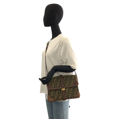 Fendi Vintage Zucca Brown Gold Canvas Leather Shoulder Bag Pochette