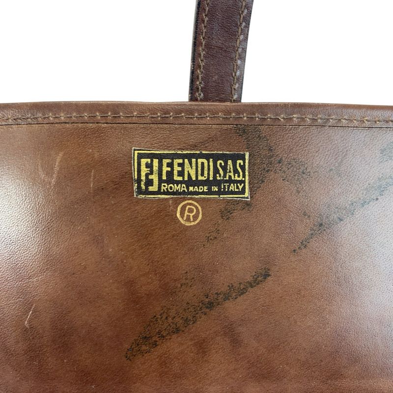 Fendi Vintage Zucca Brown Gold Canvas Leather Shoulder Bag Pochette