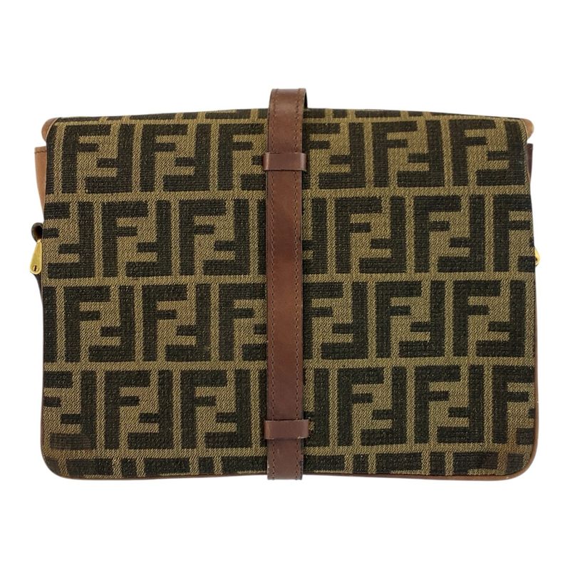 Fendi Vintage Zucca Brown Gold Canvas Leather Shoulder Bag Pochette