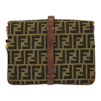 Fendi Vintage Zucca Brown Gold Canvas Leather Shoulder Bag Pochette