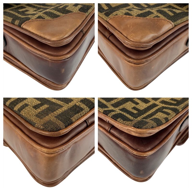 Fendi Vintage Zucca Brown Gold Canvas Leather Shoulder Bag Pochette