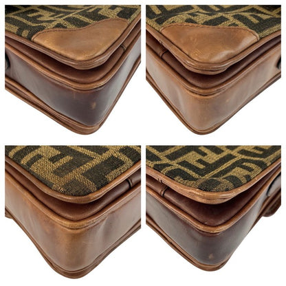 Fendi Vintage Zucca Brown Gold Canvas Leather Shoulder Bag Pochette