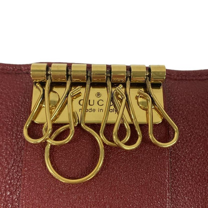 Gucci Key Case GG Marmont Bamboo Closure Red Beige 6 Hooks Leather Key Holder X
