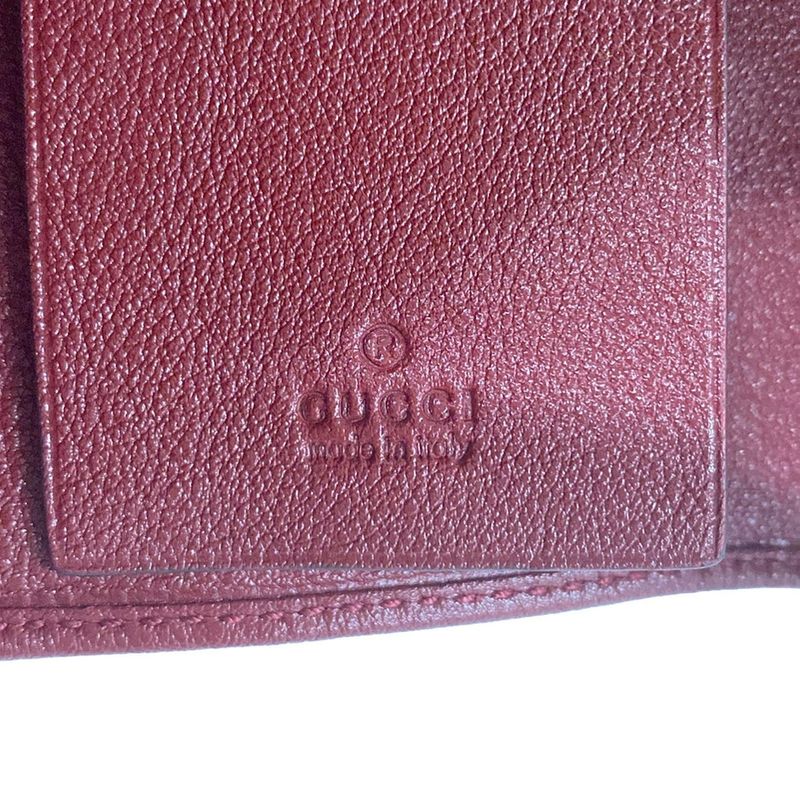 Gucci Key Case GG Marmont Bamboo Closure Red Beige 6 Hooks Leather Key Holder X