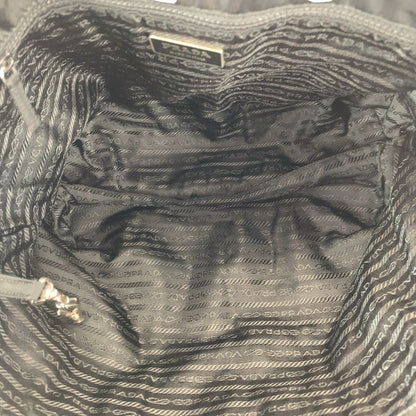 Prada Tessuto Black Silver Nylon Shoulder Bag Tote