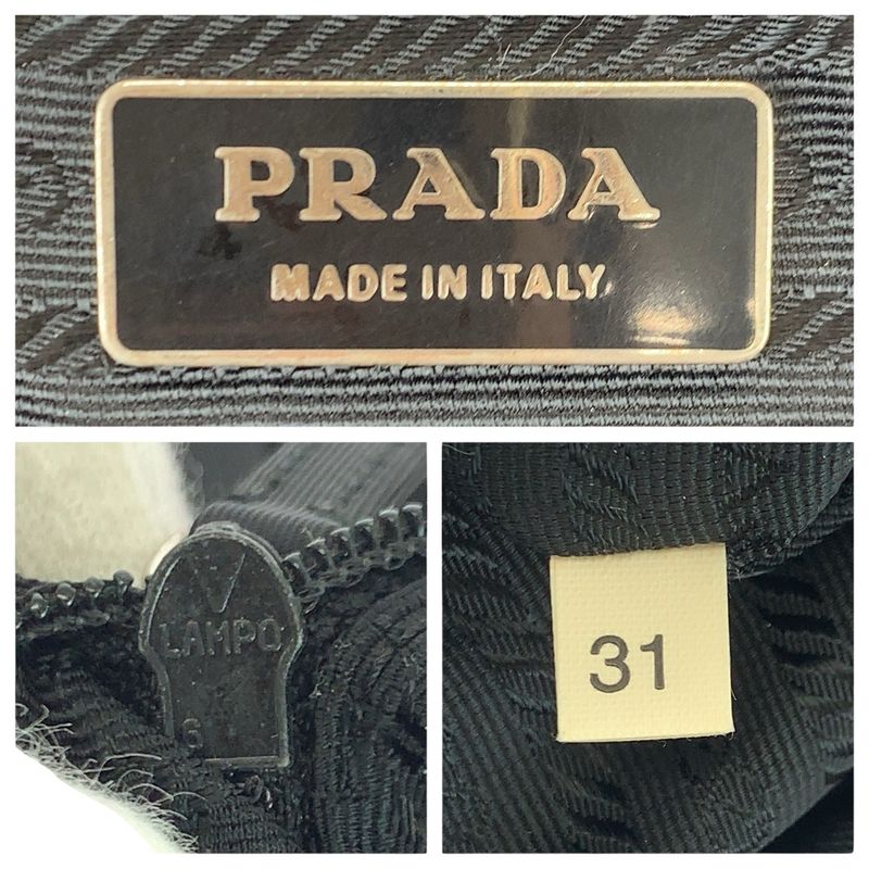 Prada Tessuto Black Silver Nylon Shoulder Bag Tote