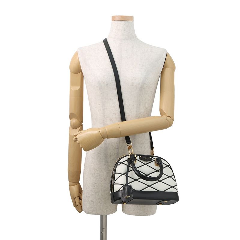 Louis Vuitton Lamb Leather Alma BB 2-Way Shoulder Bag Black White Noir
