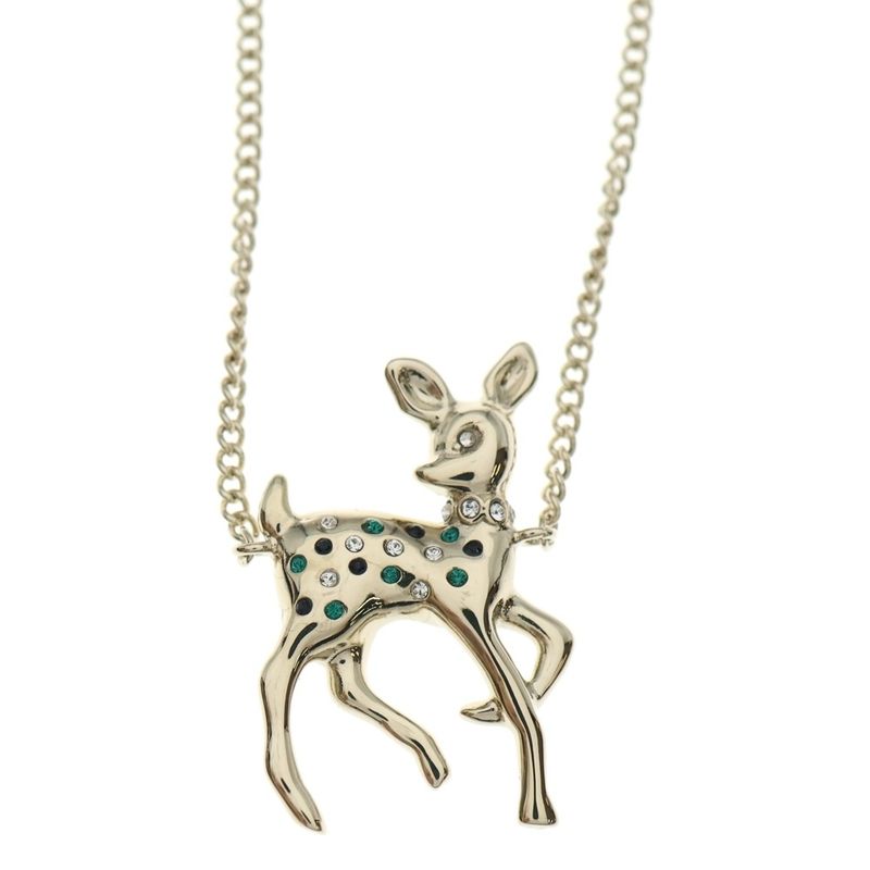 Chanel Bambi CC Logo Rhinestone Necklace Gold