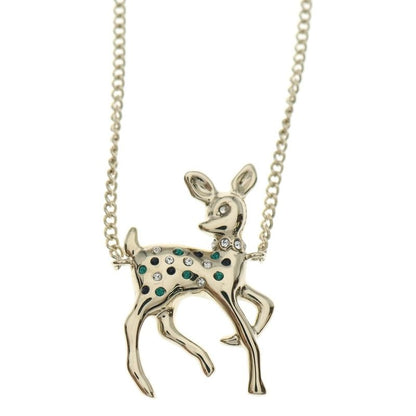 Chanel Bambi CC Logo Rhinestone Necklace Gold