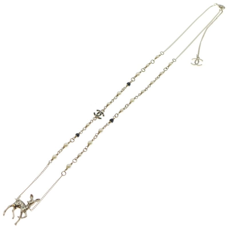 Chanel Bambi CC Logo Rhinestone Necklace Gold
