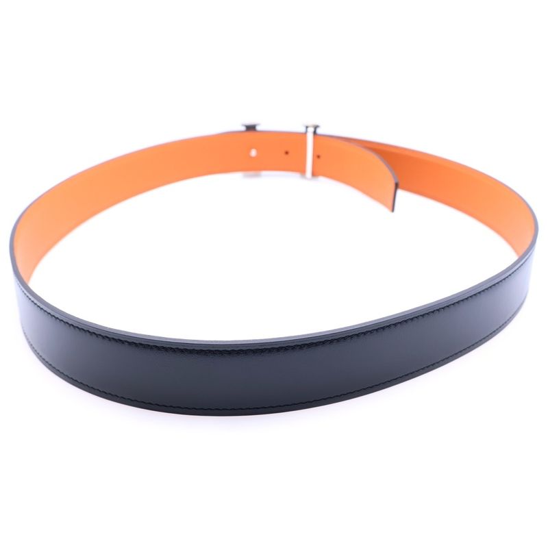 Hermes Touareg Buckle Silver Reversible Leather Black Orange