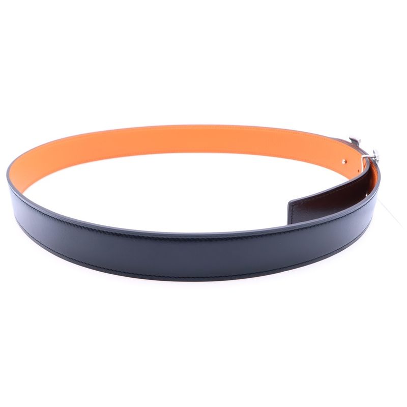 Hermes Touareg Buckle Silver Reversible Leather Black Orange