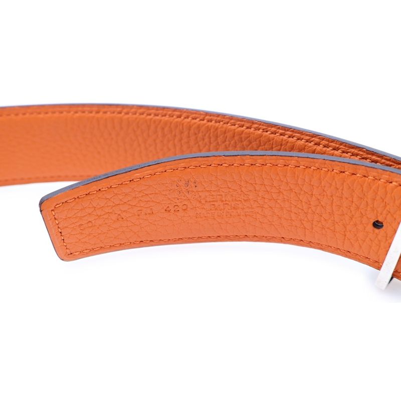 Hermes Touareg Buckle Silver Reversible Leather Black Orange