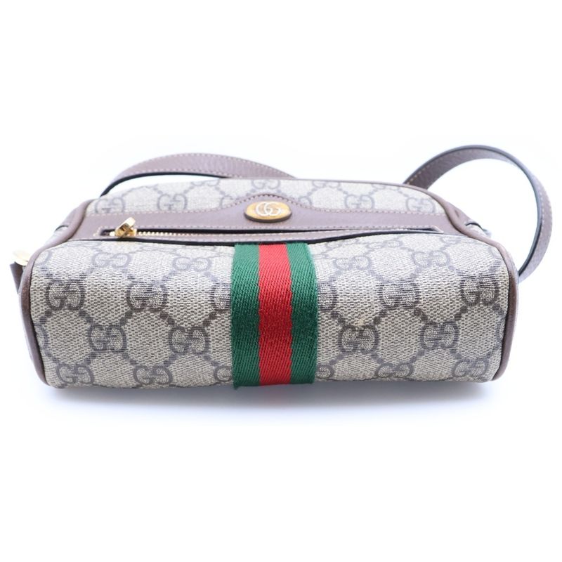 Gucci Ophidia GG Supreme Mini Shoulder Bag Brown Leather Gold