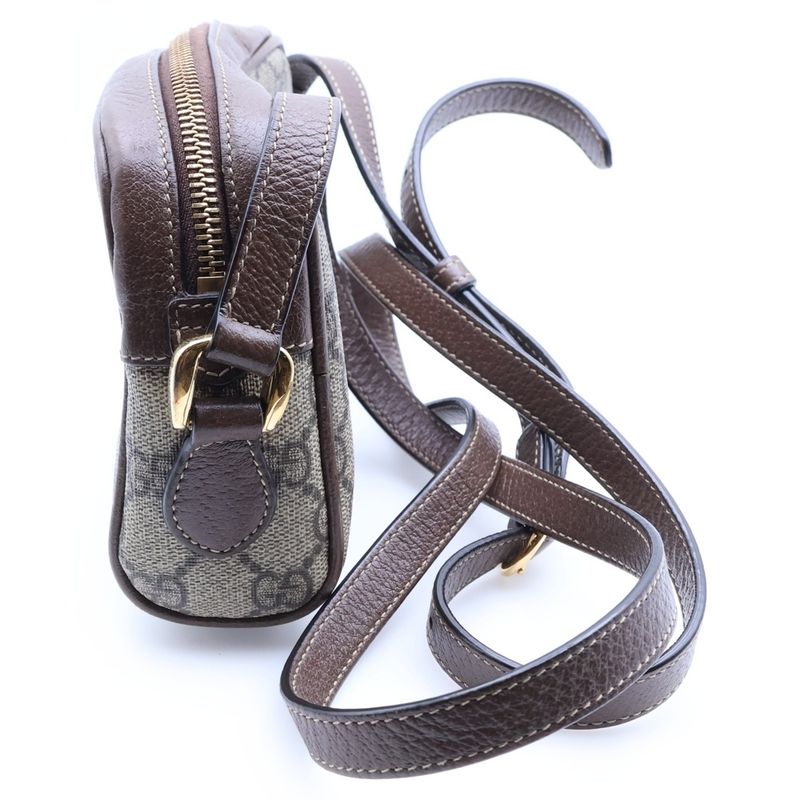 Gucci Ophidia GG Supreme Mini Shoulder Bag Brown Leather Gold