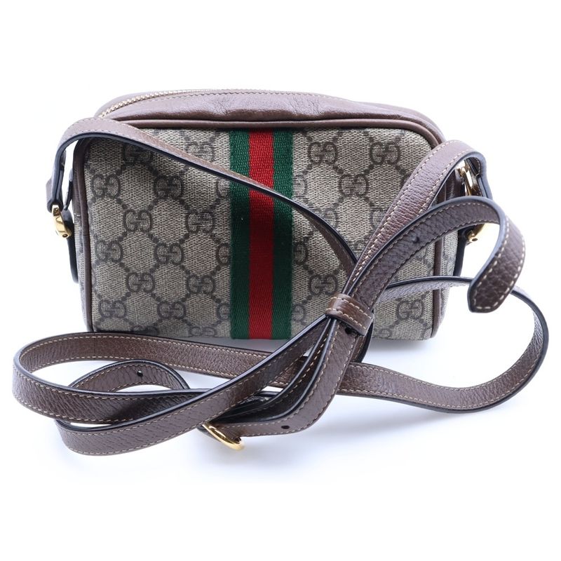 Gucci Ophidia GG Supreme Mini Shoulder Bag Brown Leather Gold