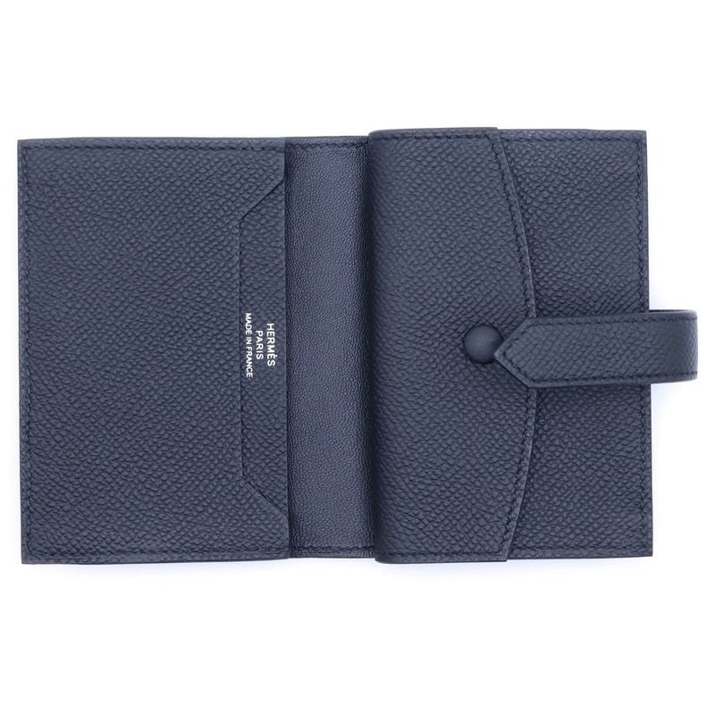 Hermes Bearn Compact Vo Madame Bifold Wallet Black Leather Silver