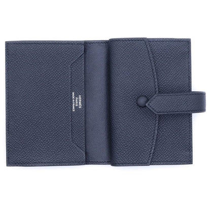 Hermes Bearn Compact Vo Madame Bifold Wallet Black Leather Silver