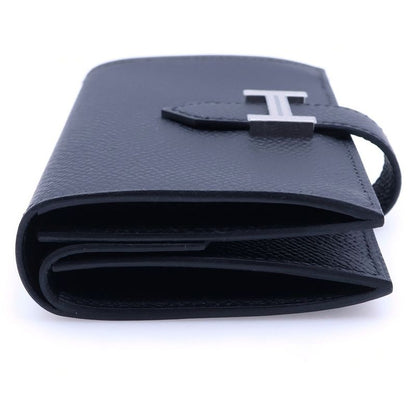 Hermes Bearn Compact Vo Madame Bifold Wallet Black Leather Silver