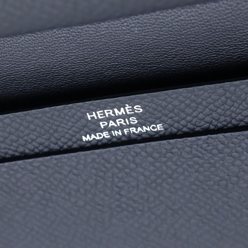 Hermes Bearn Compact Vo Madame Bifold Wallet Black Leather Silver
