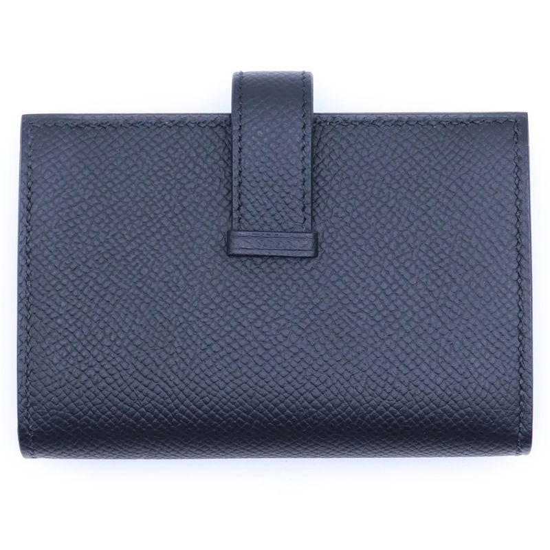 Hermes Bearn Compact Vo Madame Bifold Wallet Black Leather Silver