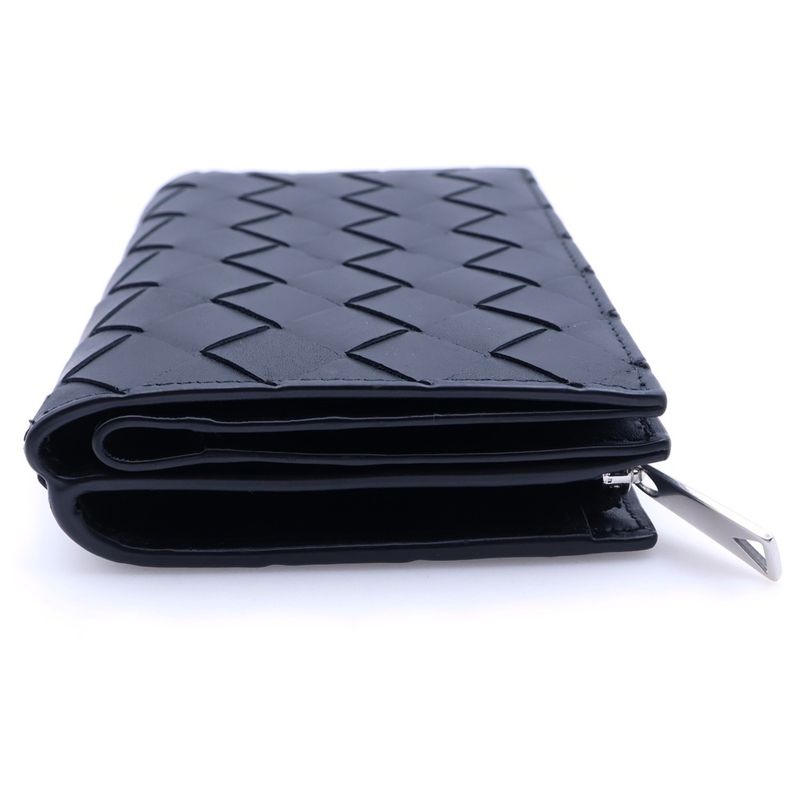 Bottega Veneta Intrecciato Bifold Wallet Compact Coin Case Black Cles