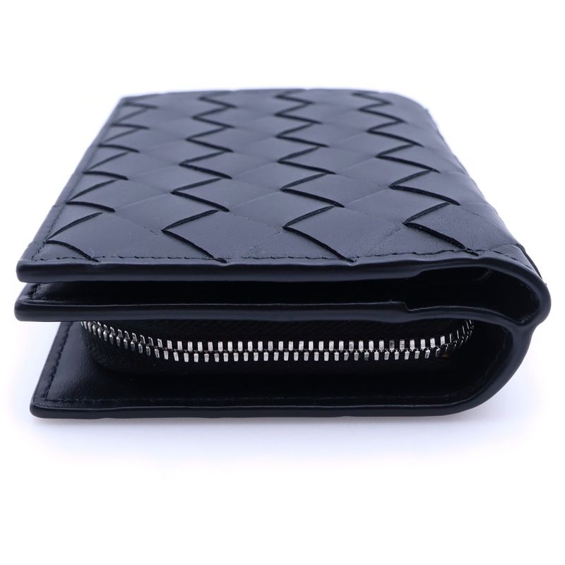 Bottega Veneta Intrecciato Bifold Wallet Compact Coin Case Black Cles