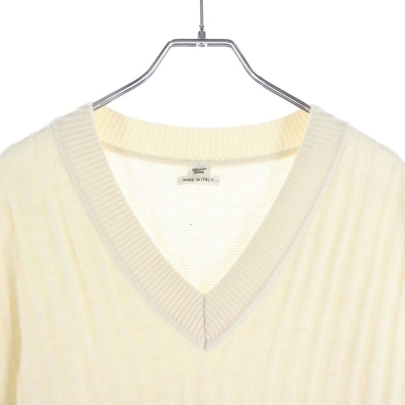Hermes Jacquard V-neck Knit Vest Ivory