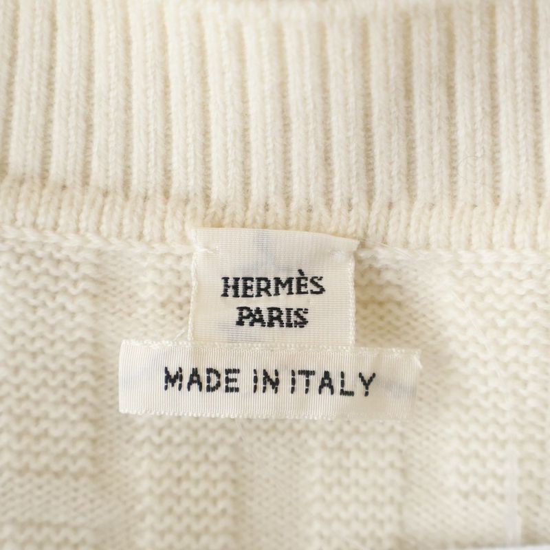Hermes Jacquard V-neck Knit Vest Ivory