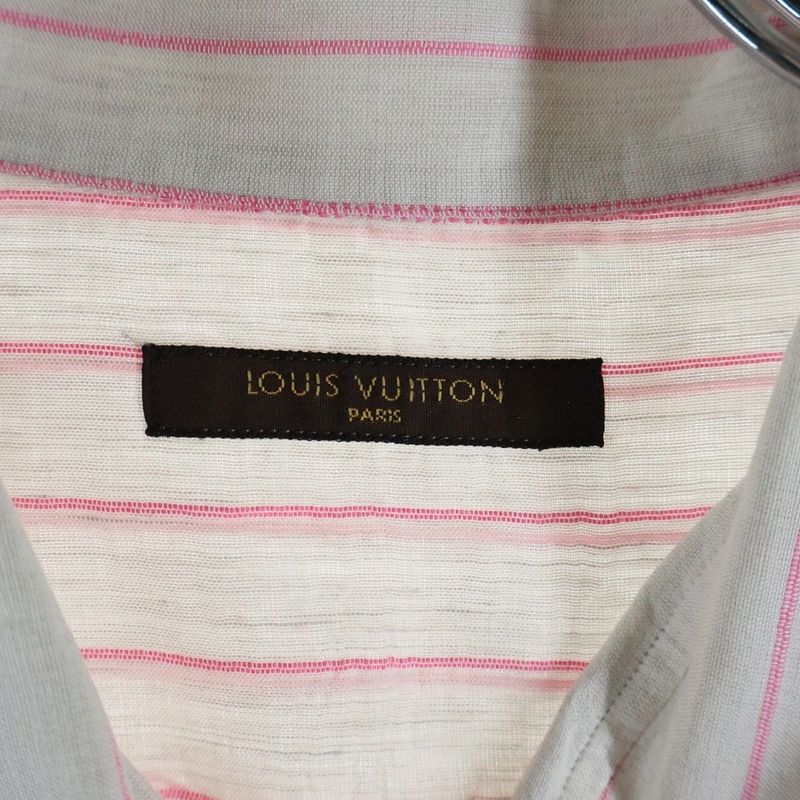 Louis Vuitton LV Logo Embroidery Striped All Over Long Sleeve Shirt Pink