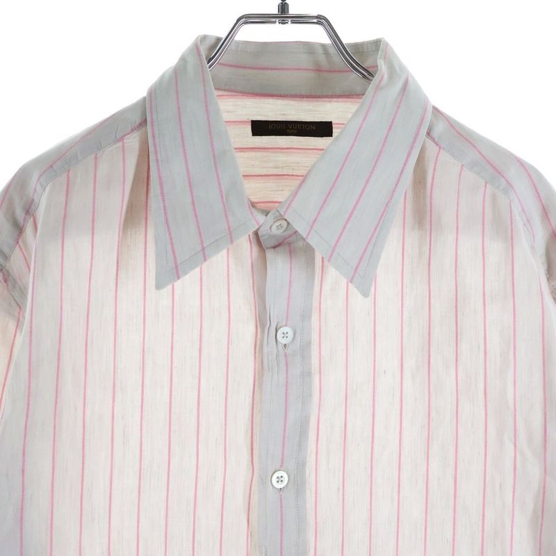Louis Vuitton LV Logo Embroidery Striped All Over Long Sleeve Shirt Pink