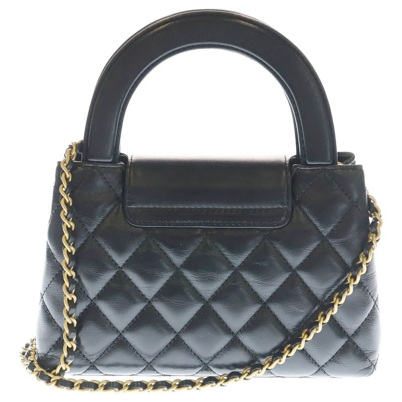 Chanel Quilted Mini Shopping Bag Handbag Black Lambskin Gold