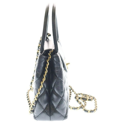 Chanel Quilted Mini Shopping Bag Handbag Black Lambskin Gold
