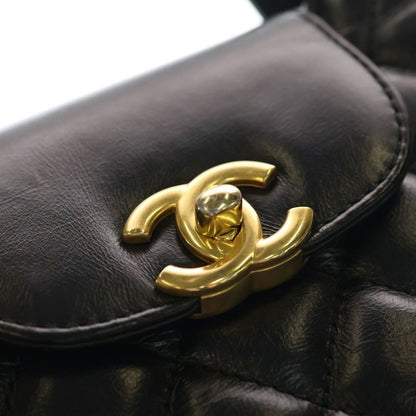 Chanel Quilted Mini Shopping Bag Handbag Black Lambskin Gold
