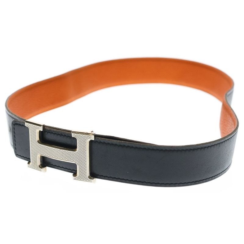 Hermes Constance Belt Orange Guilloche Silver