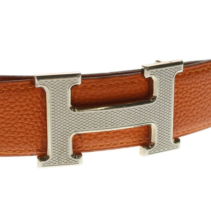 Hermes Constance Belt Orange Guilloche Silver