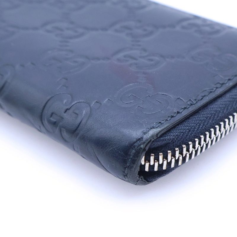 Gucci GG Supreme Zip Around Card Case Coin Navy Leather Silver Dark