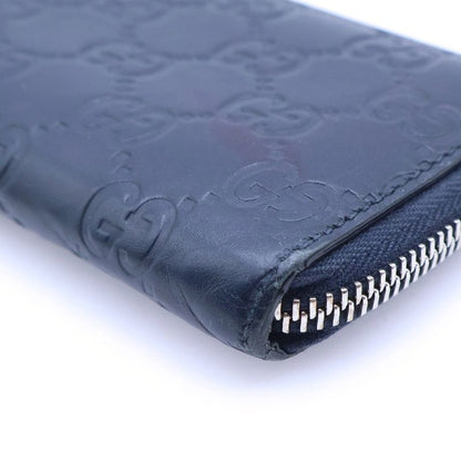 Gucci GG Supreme Zip Around Card Case Coin Navy Leather Silver Dark