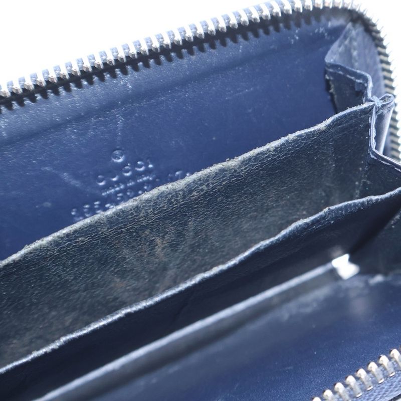 Gucci GG Supreme Zip Around Card Case Coin Navy Leather Silver Dark