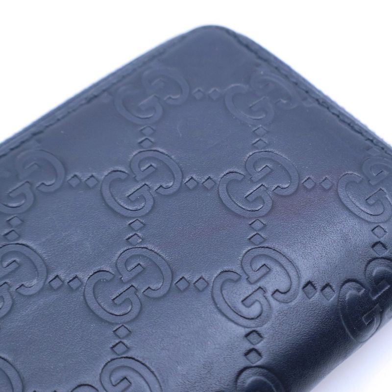 Gucci GG Supreme Zip Around Card Case Coin Navy Leather Silver Dark