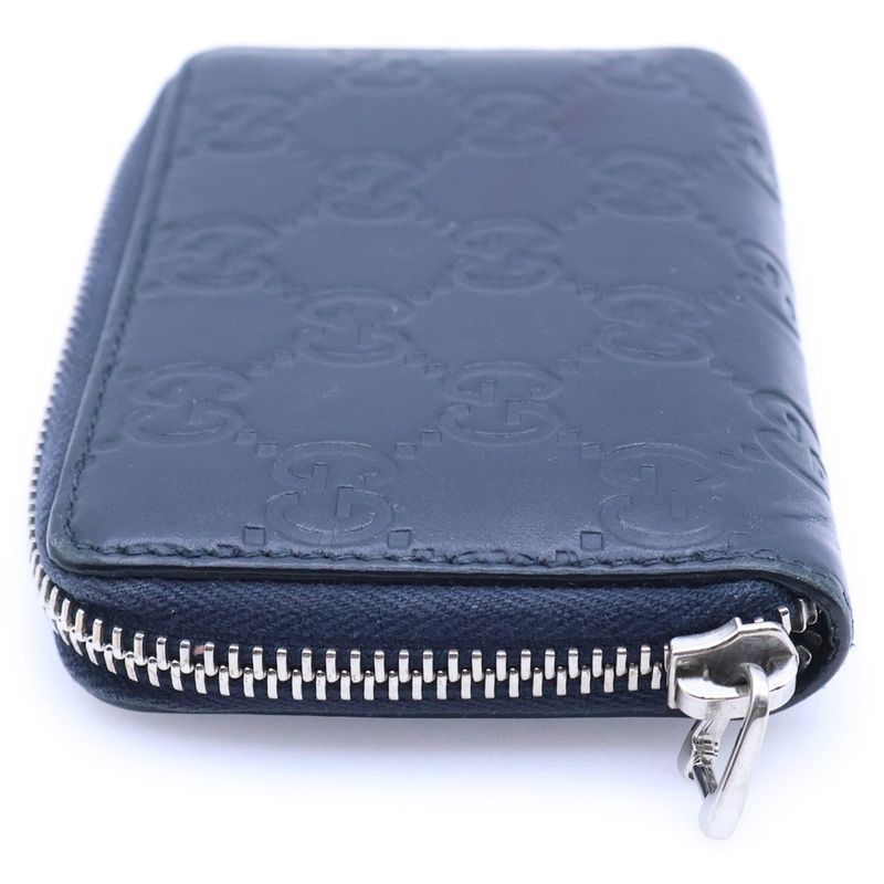 Gucci GG Supreme Zip Around Card Case Coin Navy Leather Silver Dark
