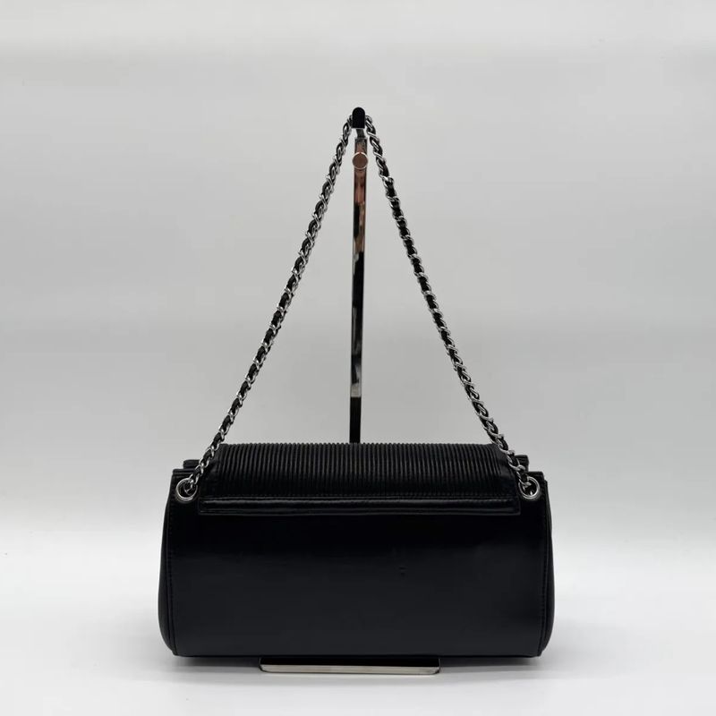 Chanel Shoulder Bag 2.55 Leather Black Chain with Turnlock Shield Card